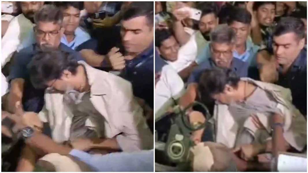 Vijay mobbed and falls at Chennai airport