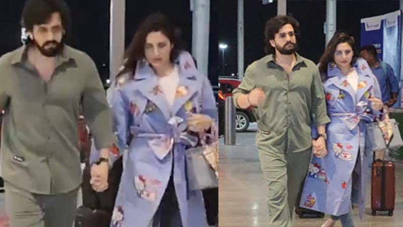 akhil  ఎయిర్ పోర్ట్ లో కాబోయే భార్య తో అఖిల్ 