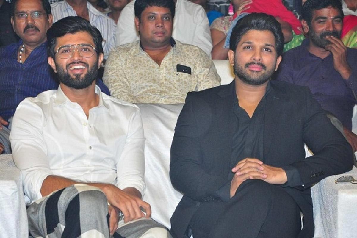 allu arjun,vijay devarakonda,anand devarakonda,pushpaka vimanam movie,pushpaka vimanam trailer launch event,damodara,geeta saini and shanvi meghana  ఒకే స్టేజ్ పై ఐకాన్ స్టార్ - రౌడీ స్టార్ 