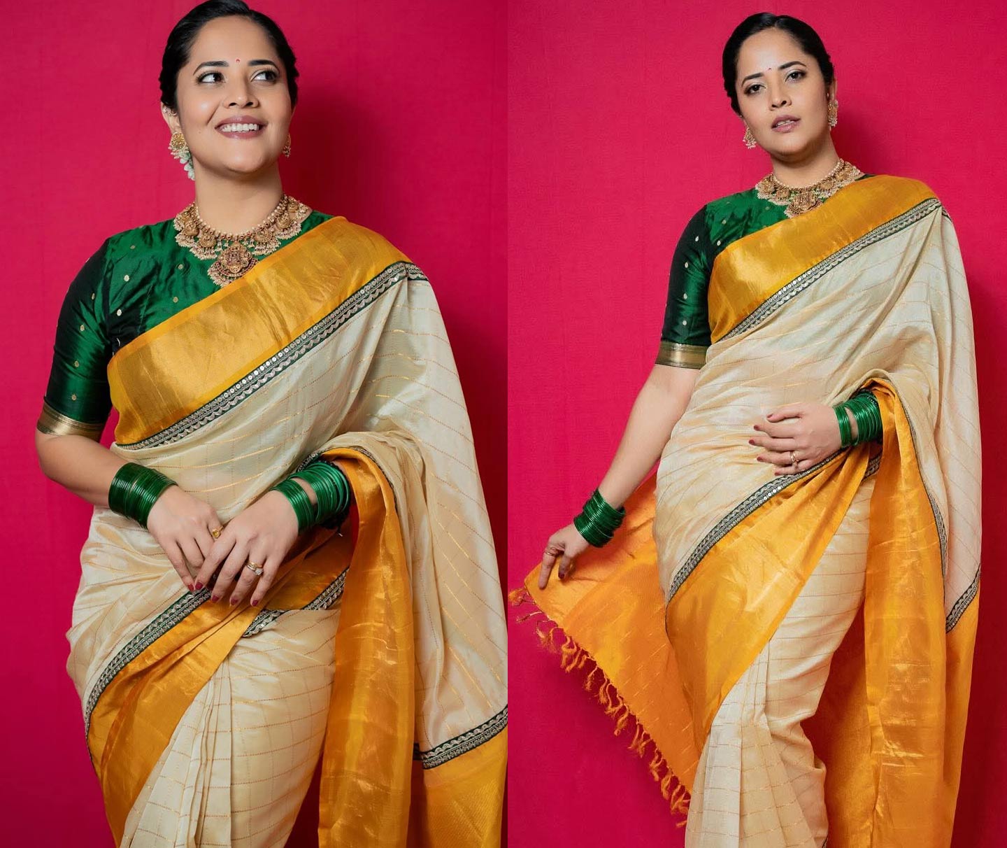 anasuya  పట్టు చీరలో బాపు బొమ్మలా అనసూయ 