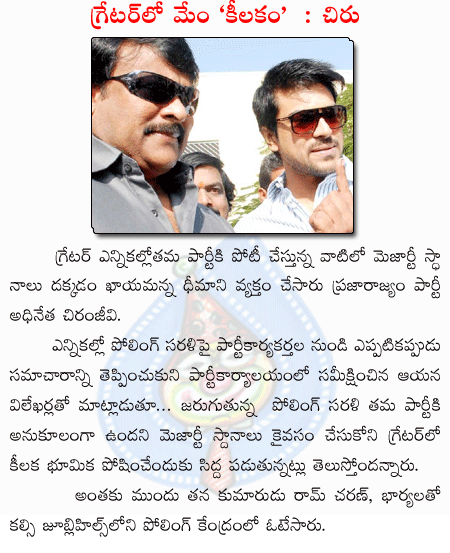 chirunjeevi,ramchanteja,prp,greater hyd election  chirunjeevi, ramchanteja, prp, greater hyd election