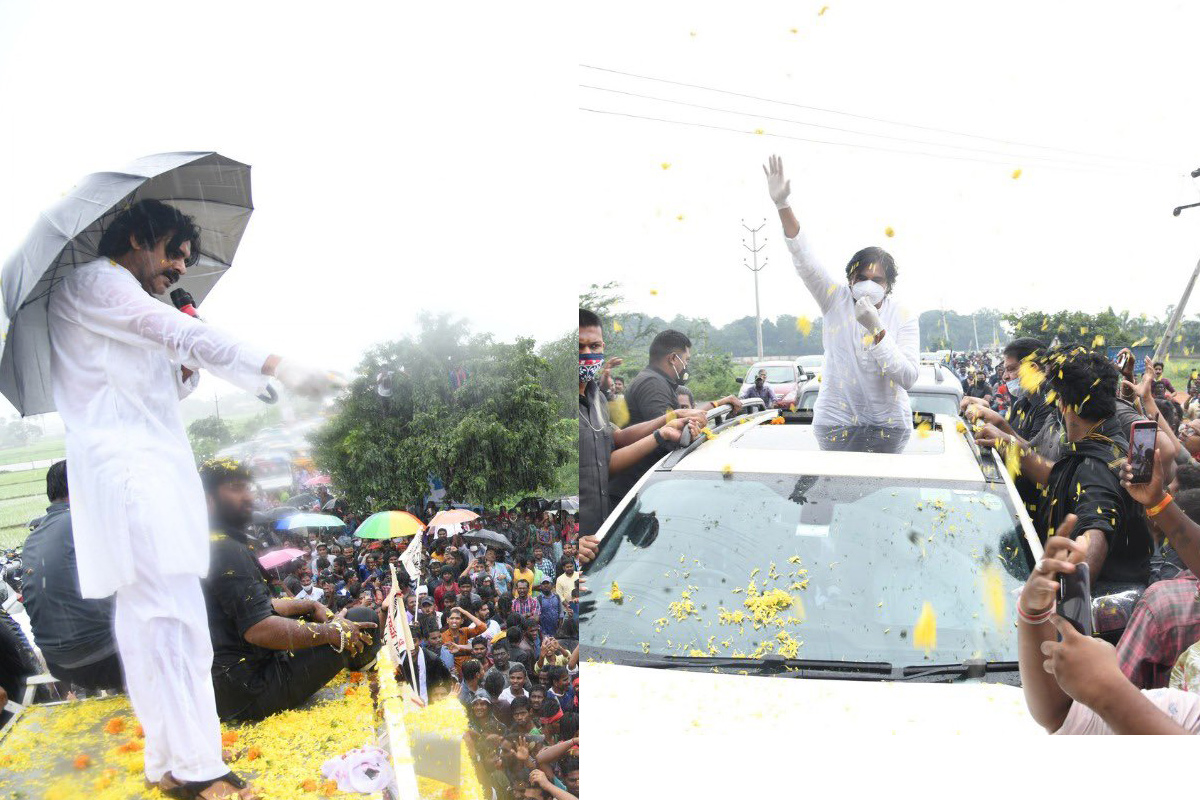 pawan kalyan,chittoor,poya village,farmers,janasena party  వర్షంలోనూ వెనక్కి తగ్గని జనసేనాని..!