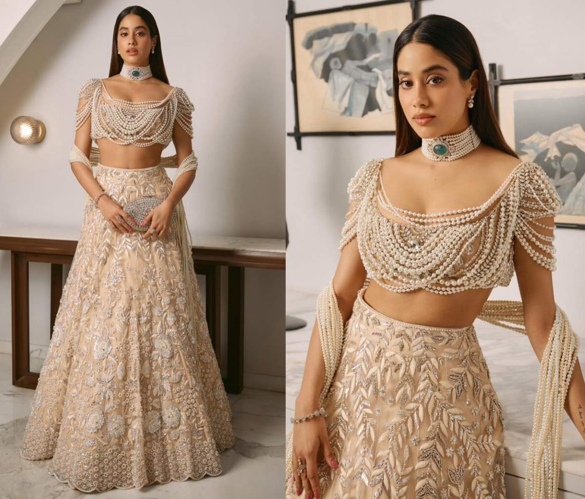 janhvi kapoor  ముత్యాల డ్రెస్ లో మురిపిస్తున్న జాన్వీ కపూర్ 