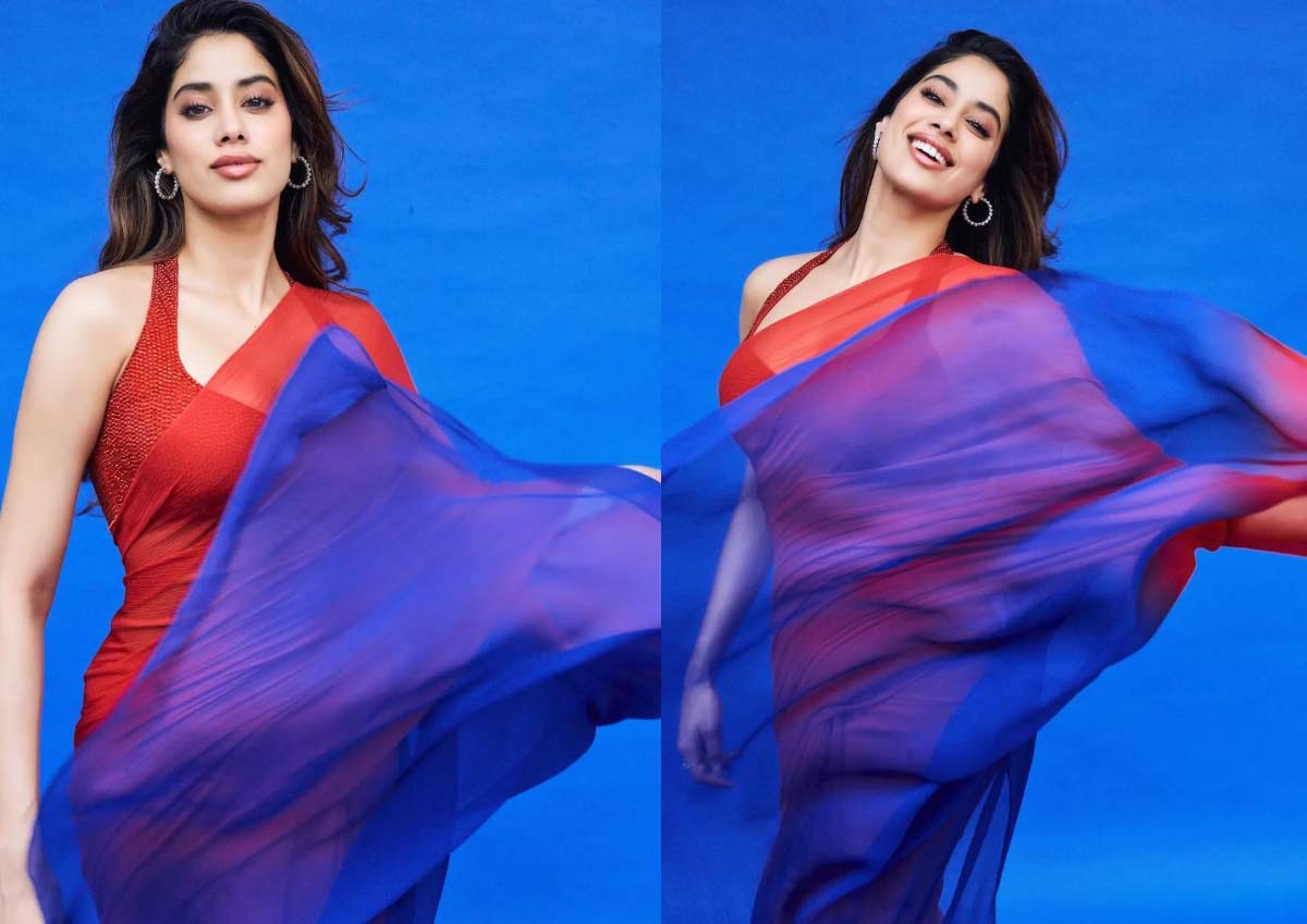 janhvi kapoor  దేవర భామ రెడ్ శారీ లుక్ 