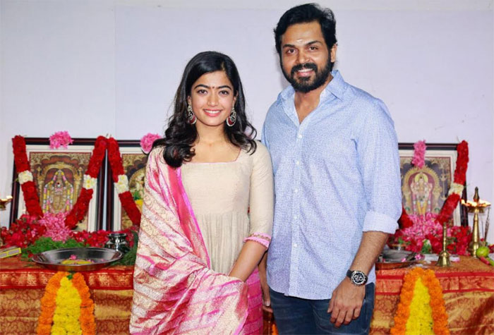 karthi,rashmika mandanna,new movie,launched,dreamwarrior pictures  కార్తీ, రష్మిక చిత్రం మొదలైంది