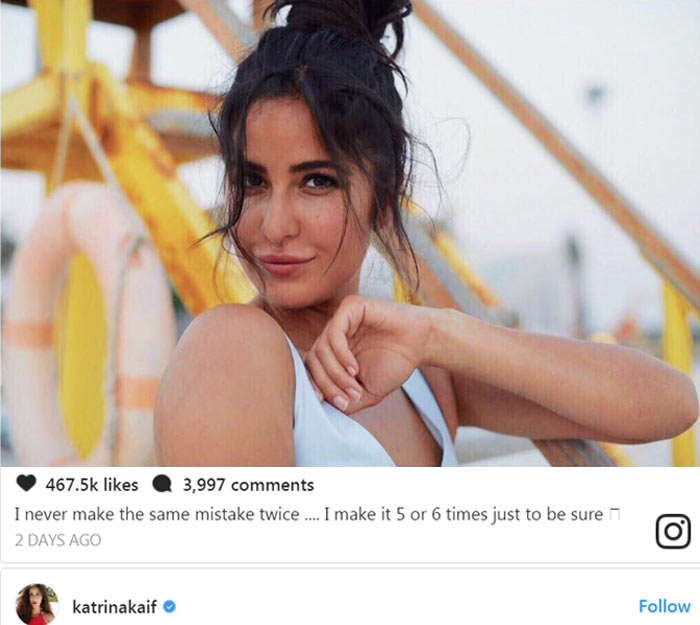 katrina kaif,kat,katrina kaif instagram caption,katrina about mistakes  ఈ హీరోయిన్ కి ఆ తప్పు ఐదు సార్లు చేస్తేనే! 