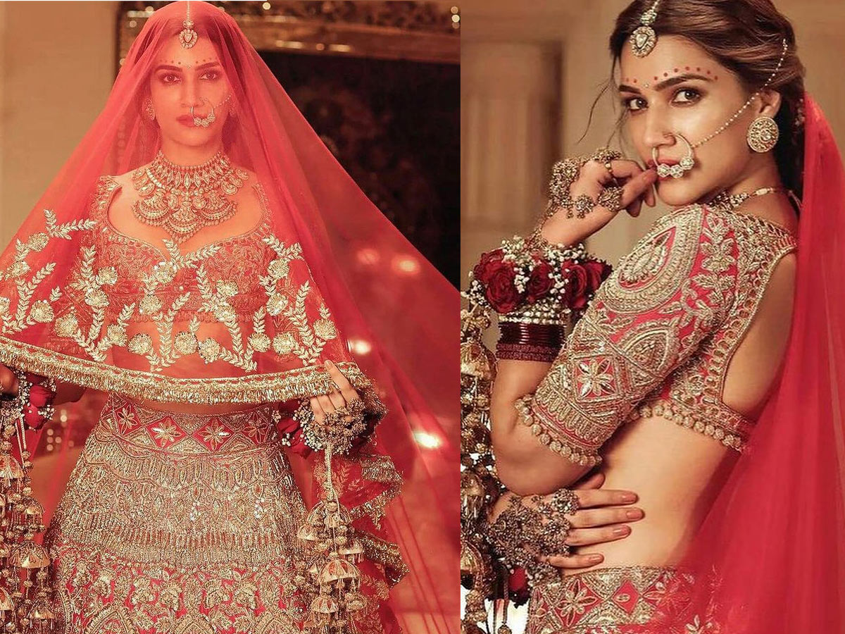 kriti sanon,enchanting bride,traditional red manish malhotra  ఆదిపురుష్ హీరోయిన్ పెళ్లికూతురు గెటప్ 