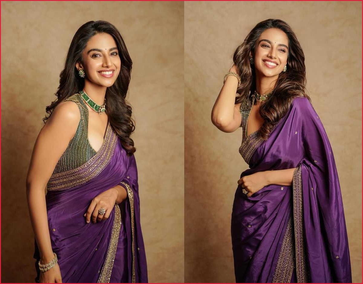 meenakshi chaudhary  మీనాక్షి చౌదరి బ్యూటిఫుల్ శారీ లుక్ 