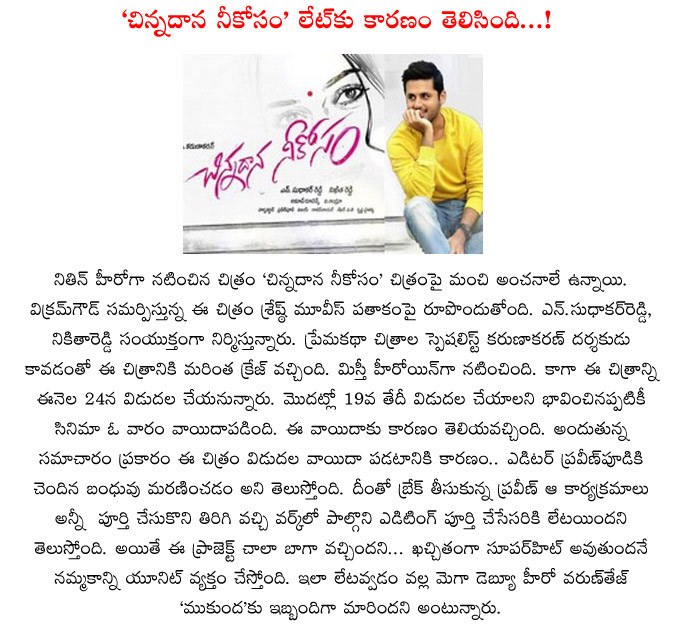 nithiin,chinnadana neekosam,release late reason,nithiin movies,nithiin hero  nithiin, chinnadana neekosam, release late reason, nithiin movies, nithiin hero