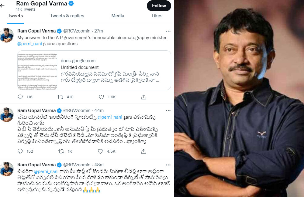 ap minister,perni nani,ram gopal varma,rgv tweets,movie ticket rates  పేర్ని నాని ట్వీట్ - ఆర్జీవీ కౌంటర్ 