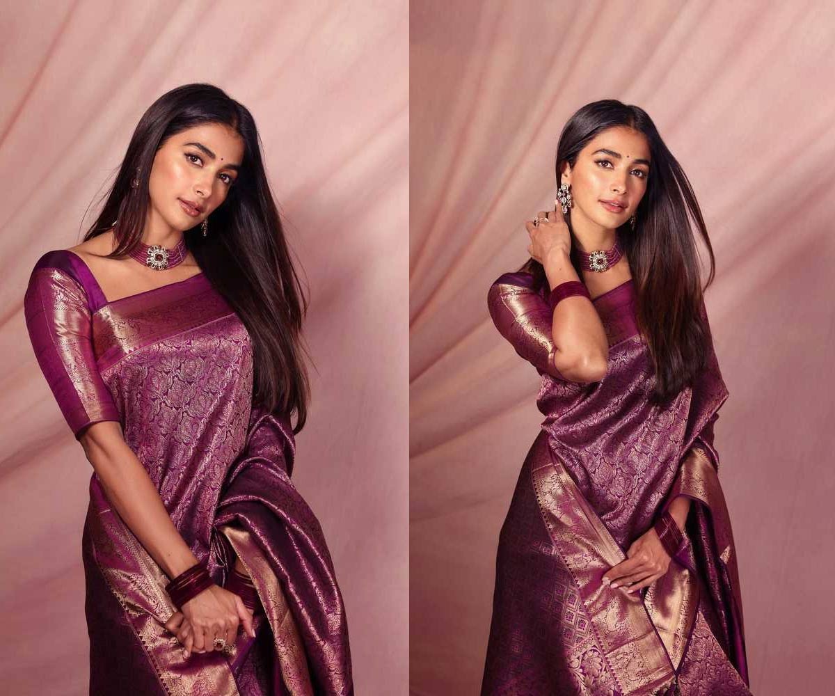 pooja hegde  చీరకట్టులో క్యూట్ గా బుట్టబొమ్మ 