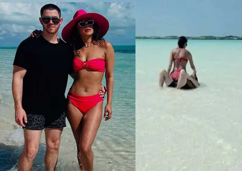priyanka chopra  బీచ్‌లో ప‌బ్లిగ్గా భ‌ర్త‌తో చెల‌రేగిన‌ న‌టి 