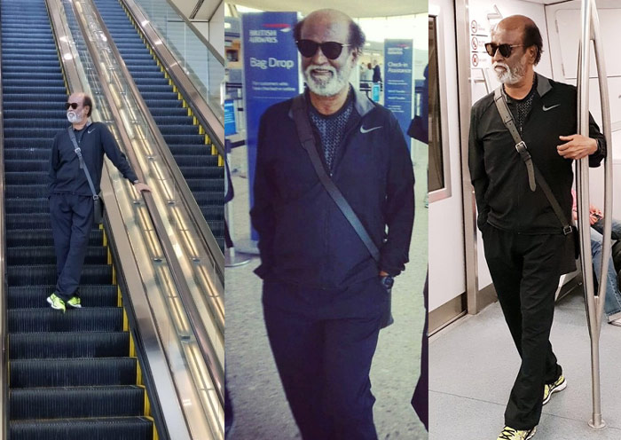 rajinikanth,new look,airport,usa,super star  స్టైల్‌ స్టైల్‌లే.. ఇది సూపర్‌ రజనీ స్టైల్‌లే! 