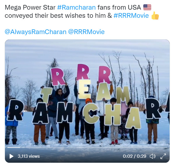 ram charan,ram charan fans usa,rrr movie,charan fans,usa fans,rrr review  రామ్ చరణ్ ఫాన్స్ కూడా ఆగడం లేదుగా 