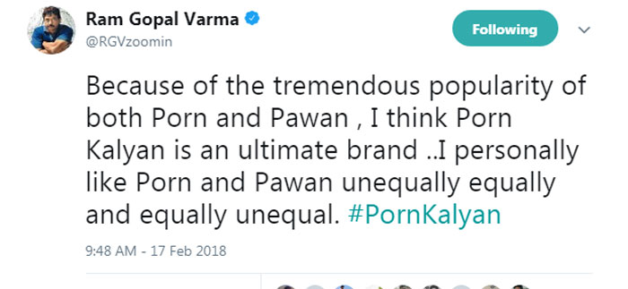 ram gopal varma,pawan kalyan,tweeted,porn kalyan  పోర్న్‌ కళ్యాణ్‌.. మరోసారి పవన్‌పై పేల్చాడు!