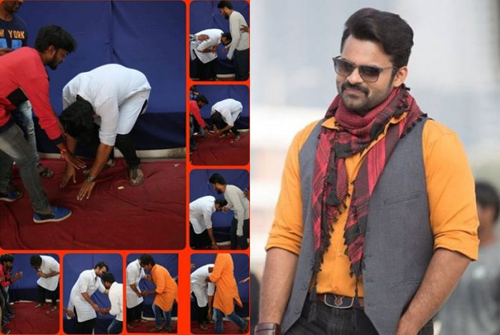 sai dharam tej,touches,fans,feet,following,surya  సూర్య, సాయి.. అభిమానులు మారేలా లేరు! 