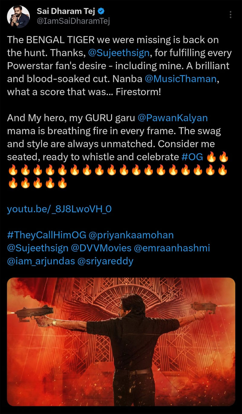og  OG ట్రైల‌ర్‌పై సాయి దుర్గ తేజ్‌రివ్యూ