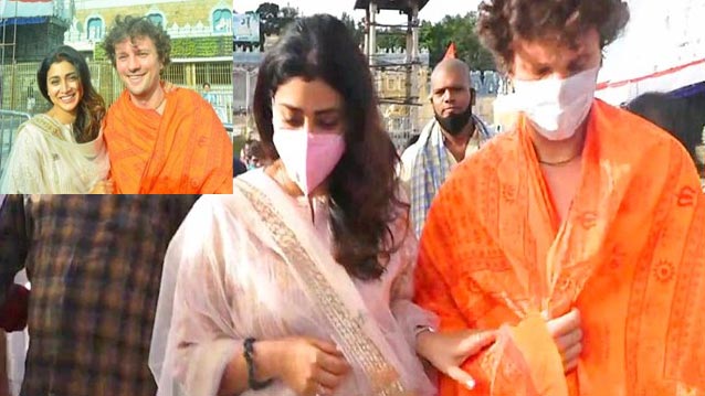 shriya saran,husband,tirumala temple,shriya saran with her husband  భర్తతో శ్రీవారి దర్శనంలో శ్రియ