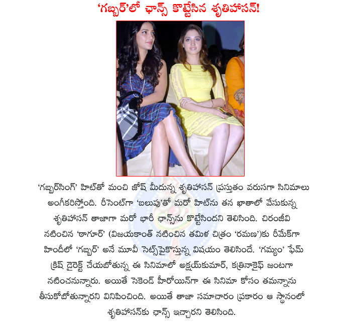 shruti haasan tamanna gabbar movie shruti replace tamanna in gabbar