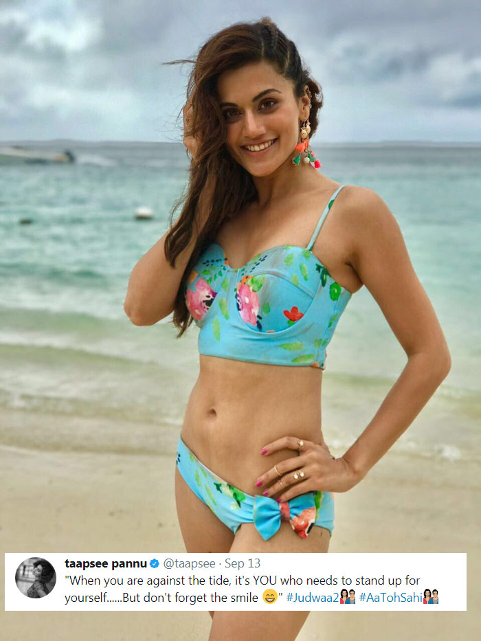 taapsee pannu,taapsee twitter photos,judwaa 2 movie,taapsee exposing photo  అమ్మో..తాప్సి ఏంటి ఈ ఫోజులు, మెసేజ్ లు?