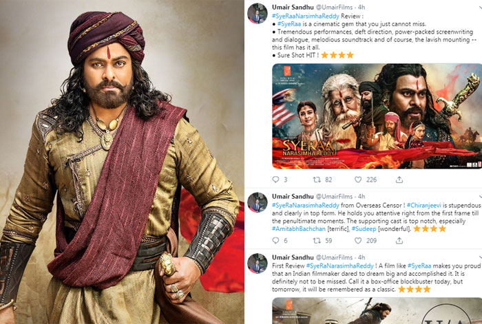 umair sandhu,sye raa first review,sye raa narasimha reddy,sye raa review,sye raa rating,sye raa first review  ‘సైరా’ మొదటి రివ్యూ ఇచ్చేశాడు: 4 స్టార్స్ బొమ్మ