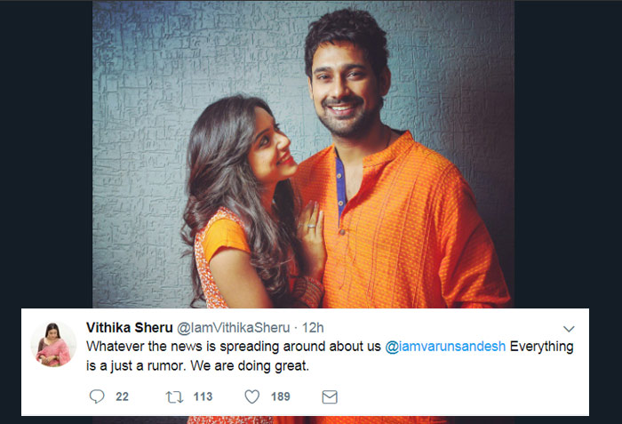 vithika sheru,varun sandesh,suicide gossips,varun sandesh wife vithika sheru  వరుణ్ సందేశ్ భార్య  మీడియా ముందుకొచ్చింది!